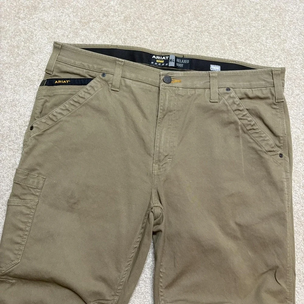Ariat Rebar M4 Pants Mens 38x26.5 Khaki Relaxed Bootcut Work‎ Carpenter Utility